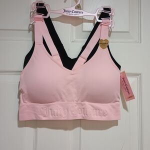 New Juicy Couture Super Soft Emboss Spell Out 2 Pack Sports Bras Pink/Black 1X